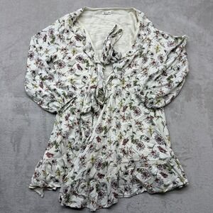 Skylar + Jade Dress Women's XL Cream Floral‎ Boho Tie Front Ruffle Mini Festival